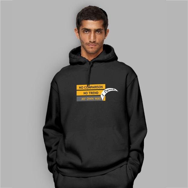 Men Full Sleeve 3D Design NoPckt Hoodie-Blk
