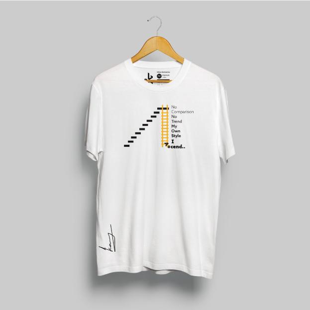 Men Half Sleeve Stairs Design Tshirt-White